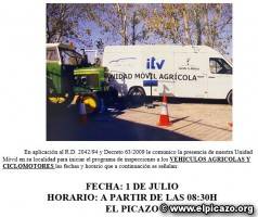 ITV MÓVIL AGRÍCOLA (MARTES, 1 DE JULIO, A PARTIR DE LAS 08:30 H.)