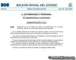 CONVOCATORIA PÚBLICA PARA LA SELECCIÓN DE UNA PLAZA DE AUXILIAR ADMINISTRATIVO